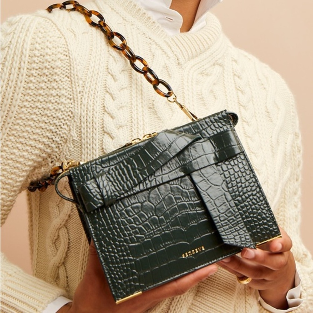 Senreve Mini Armonica Amica Vegan Croc Embossed Crossbody Belt Bag Green